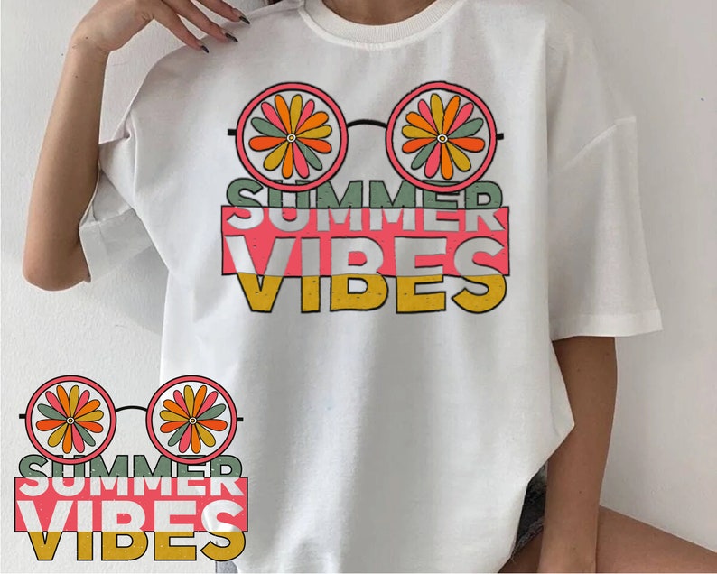 Summer vibes groovy sunglasses design (printed on front of tee)