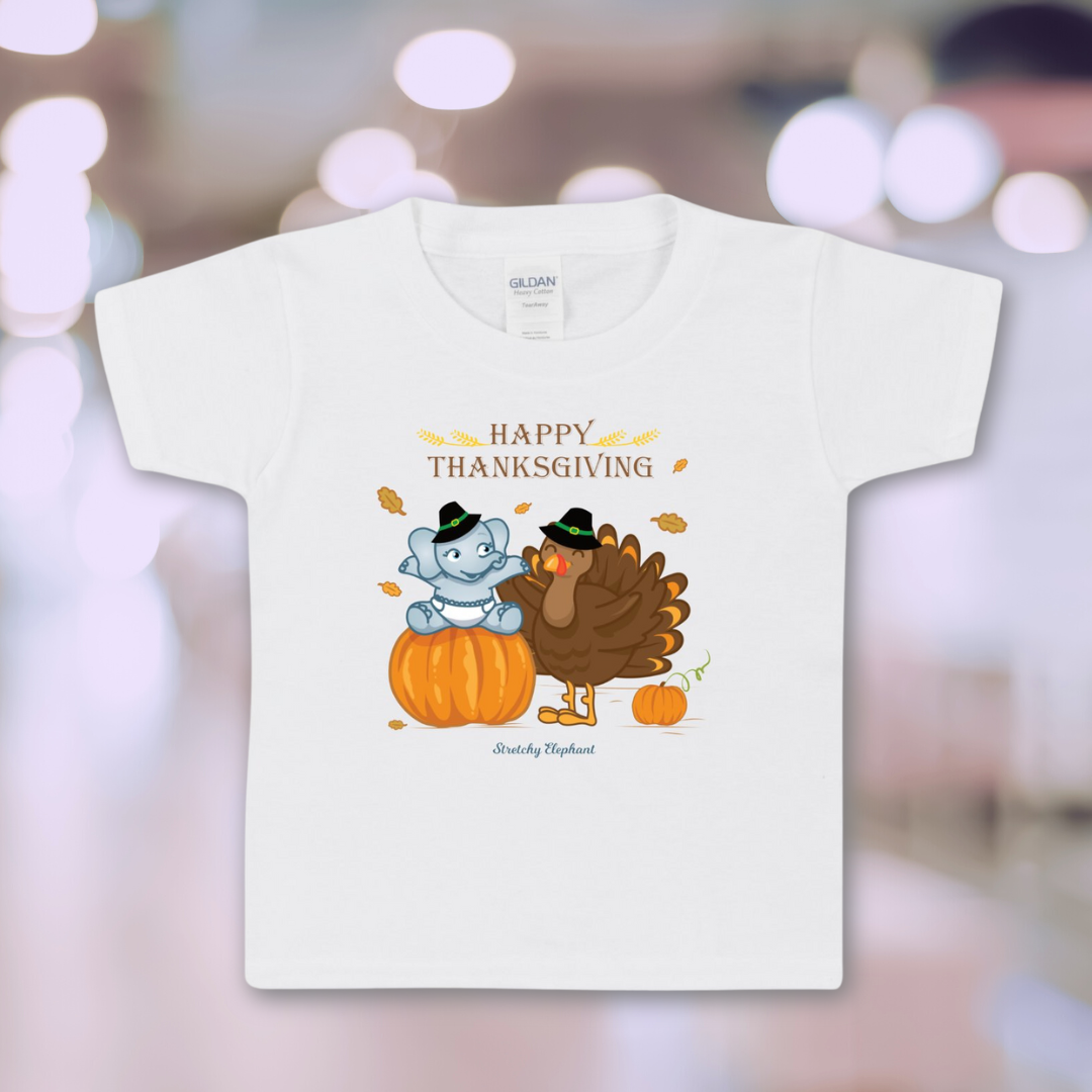 BABY STRETCHY ELEPHANT "HAPPY THANKSGIVING" Gildan Heavy Cotton Toddler T-Shirt