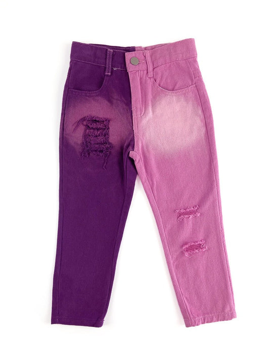 Particolored Denim Pants - Pink & Purple (SWS2010)-Denim-Sparkledots-sparkledots