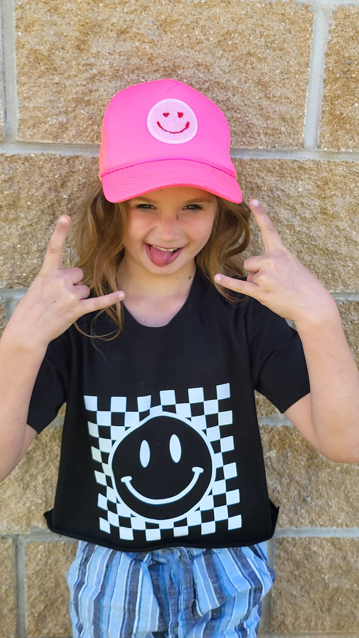Checkered Happy Smiley Face Tee