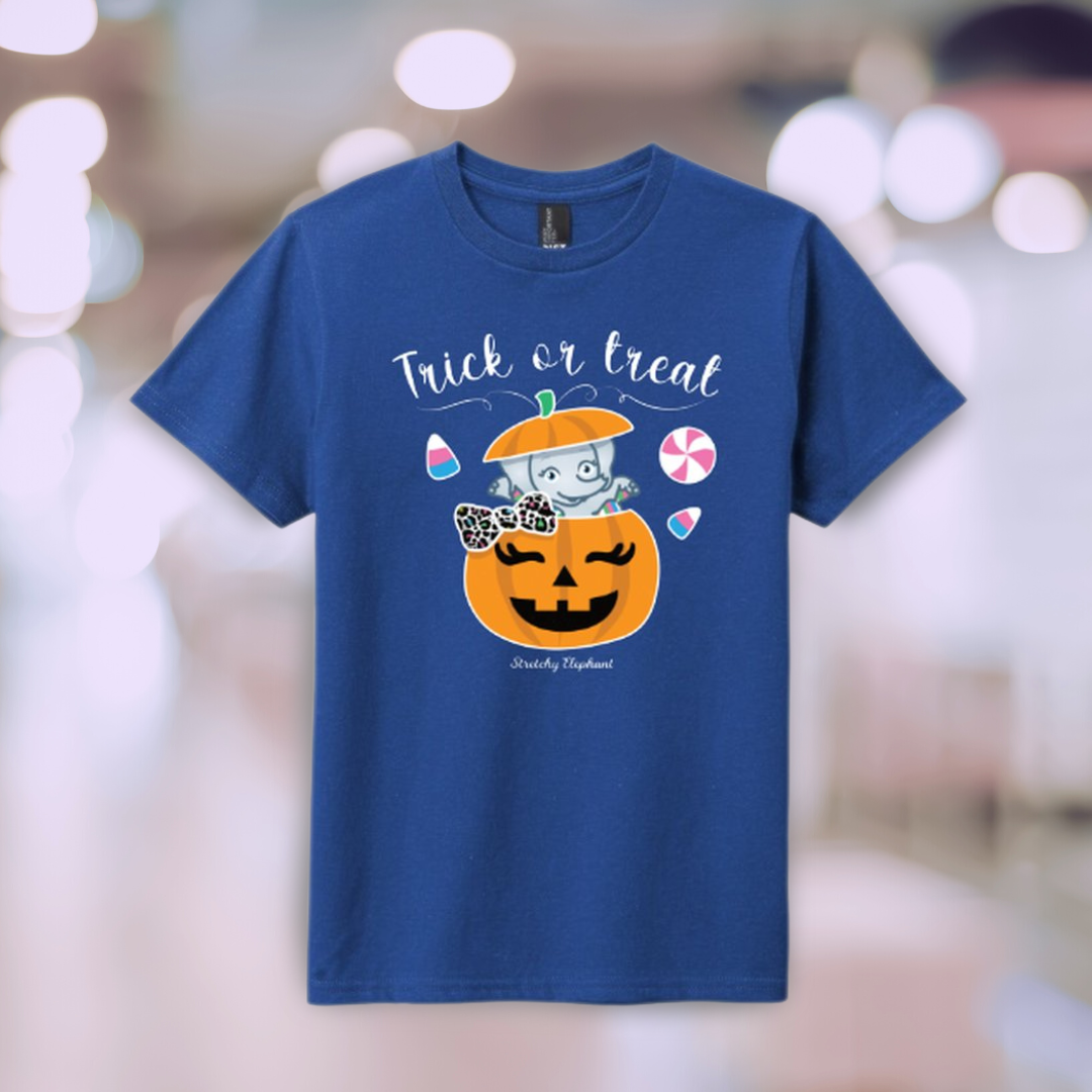 STRETCHY ELEPHANT "TRICK OR TREAT PUMPKIN" District Youth Very Important Tee