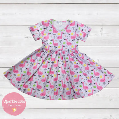 Flamingo Twirly Dress (CC4502)-Dresses-ComfyCute by Sparkledots-sparkledots