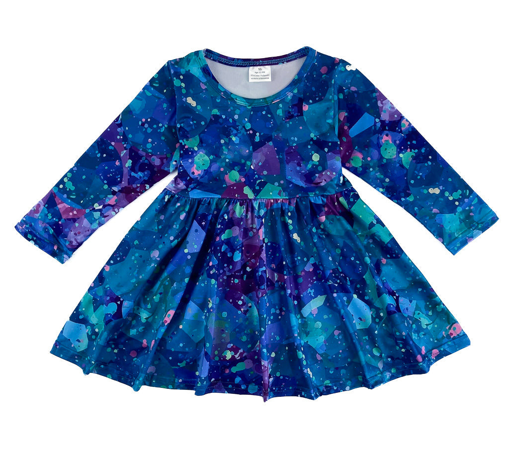 Jewel-Toned Splatter Twirly Dress (CC4903)-Dresses-ComfyCute by Sparkledots-sparkledots