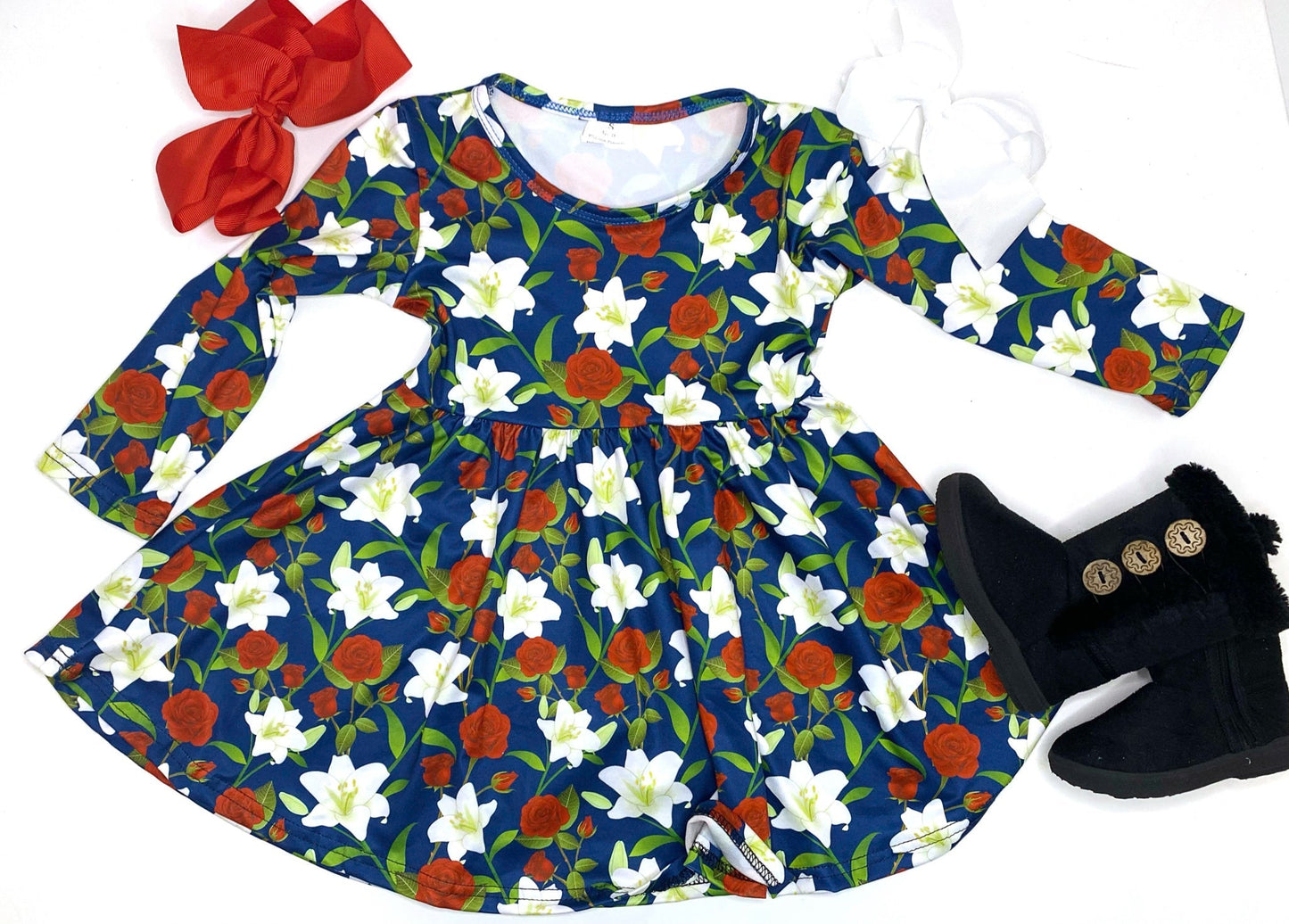 Classic Holiday Floral Twirly Dress (CC5605)-Dresses-Sparkledots-sparkledots
