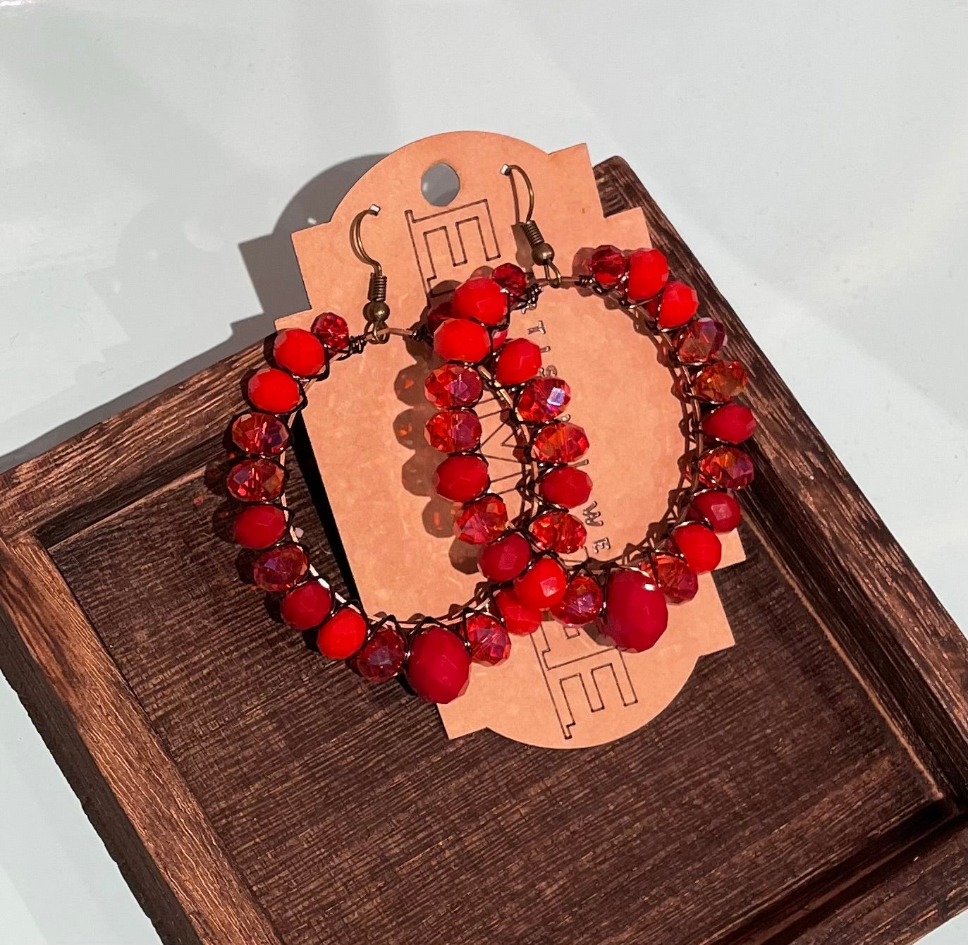 Red Full Circle Beaded Earrings