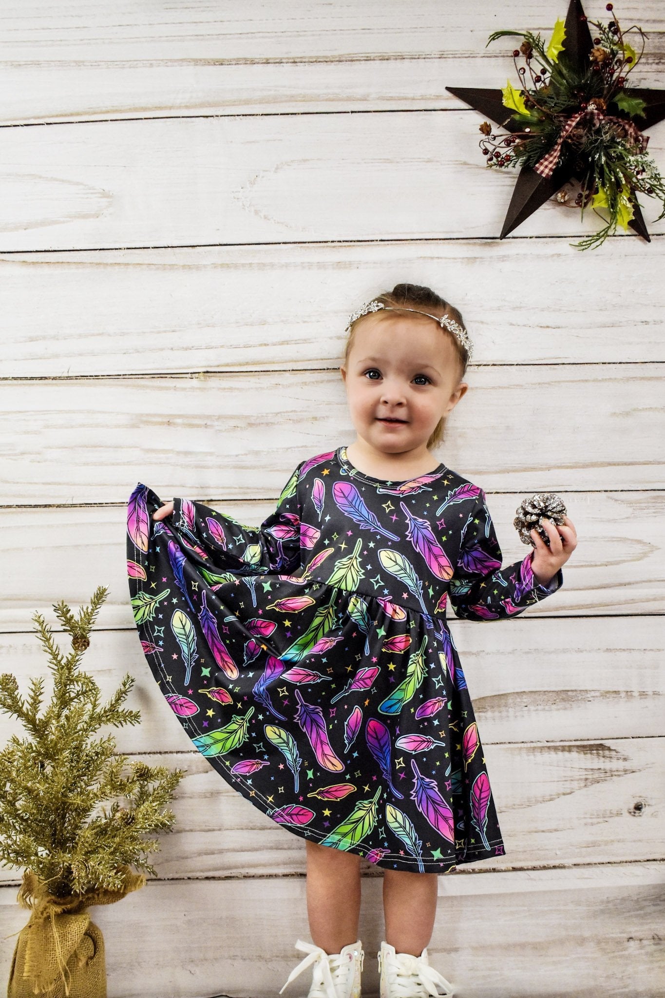 Psychedelic Feathers Twirly Dress-Dresses-ComfyCute by Sparkledots-sparkledots