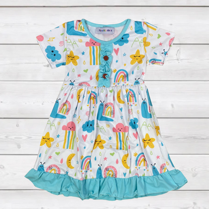Snails & Rainbows Ruffle Dress (SWS5027)-Dresses-Sparkledots-sparkledots