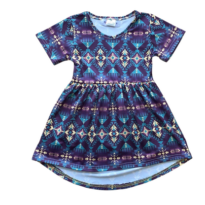 Teal & Purple Aztec Tunic (SWS1002D)-Dresses-Sparkledots-sparkledots