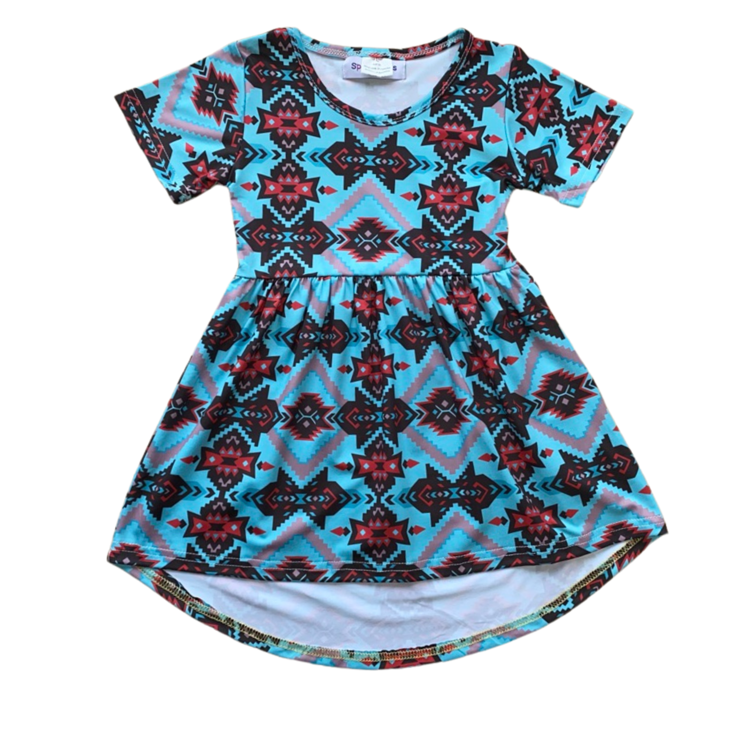 Teal & Coral Aztec Tunic (SWS1008C)-Dresses-Sparkledots-sparkledots