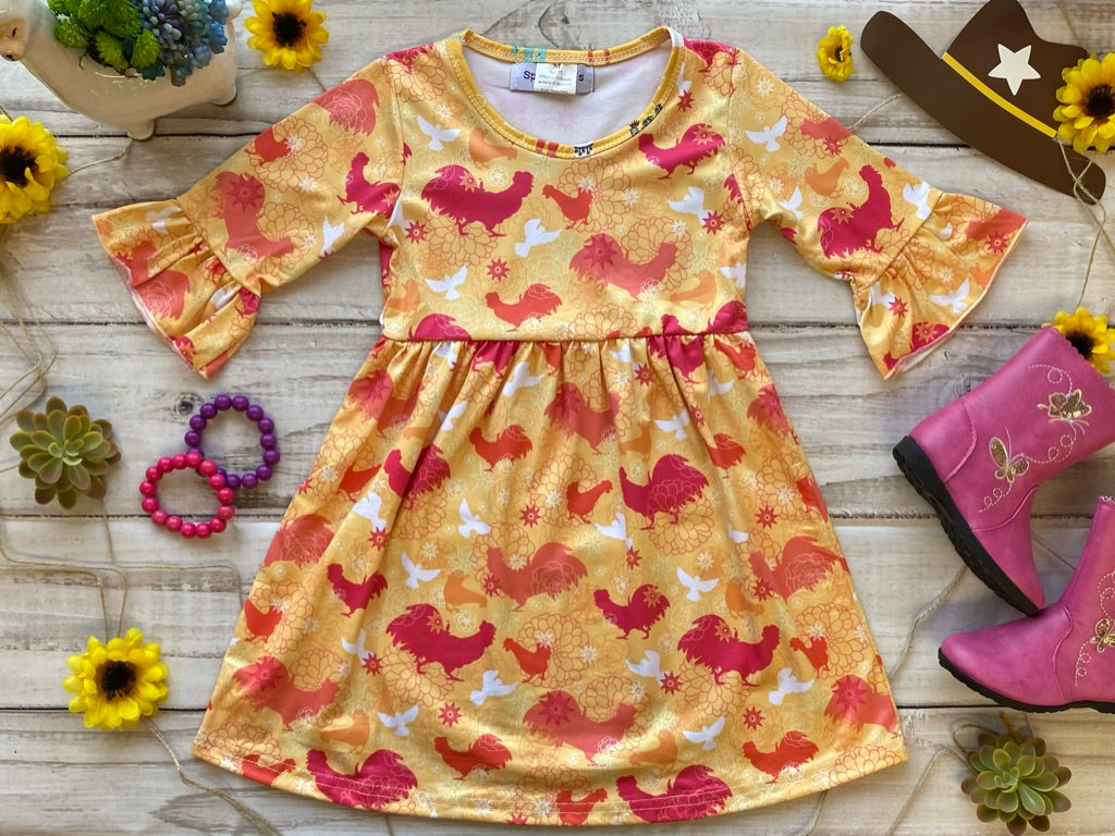 Roosters & Hens Dress (SWS1013B)-Dresses-Sparkledots-sparkledots