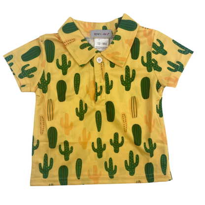 Mustard Cactus Polo (SWS4021T)-Shirts & Tops-Sparkledots-sparkledots
