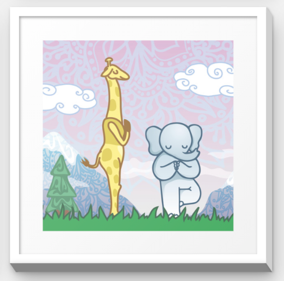 Stretchy Elephant Framed Art "Giraffe And Stretchy Yoga" - Little Lady Agency