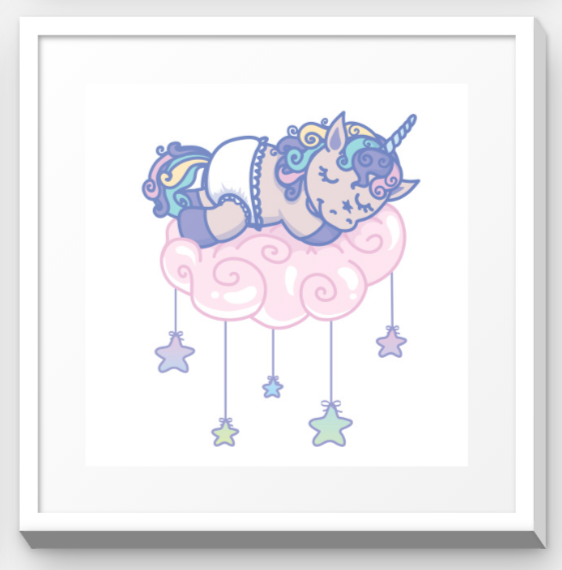 Stretchy Elephant Framed Art "Baby Unicorn Sleeping On Cloud" - Little Lady Agency