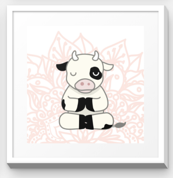Stretchy Elephant Framed Art "Meditating Dairy Cow" - Little Lady Agency
