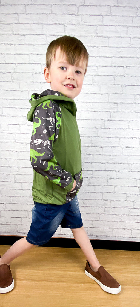 Green Dinosaurs & Skeletons Hoodie (CC4909)-Sweatshirts-ComfyCute by Sparkledots-sparkledots