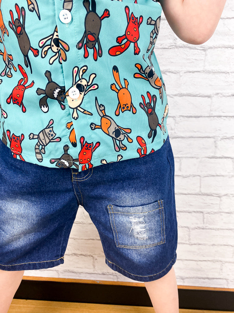 Boys Denim Shorts with Frog Pocket (SWS4021S)-Shorts-Sparkledots-sparkledots