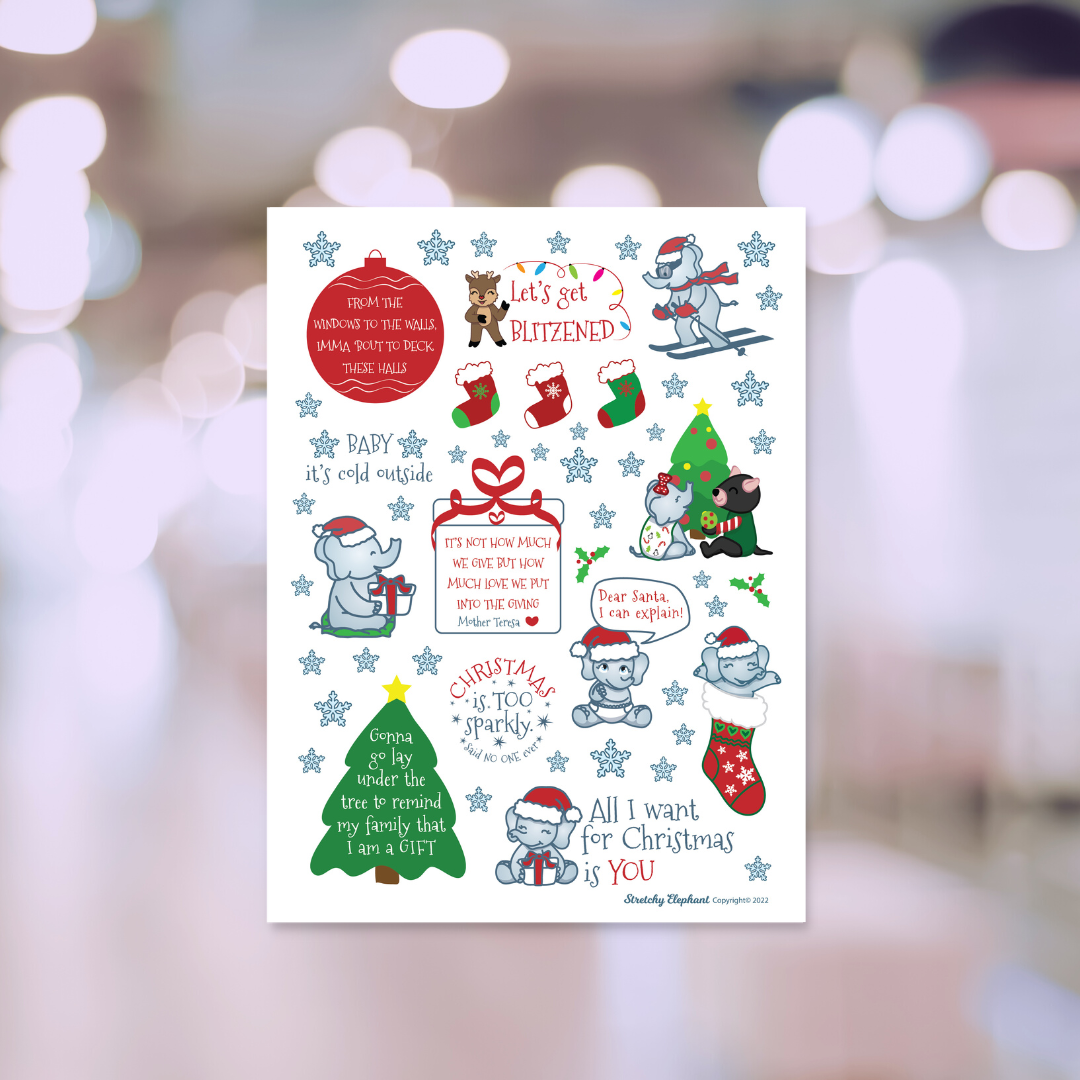 STRETCHY ELEPHANT "MERRY CHRISTMAS" STICKERS