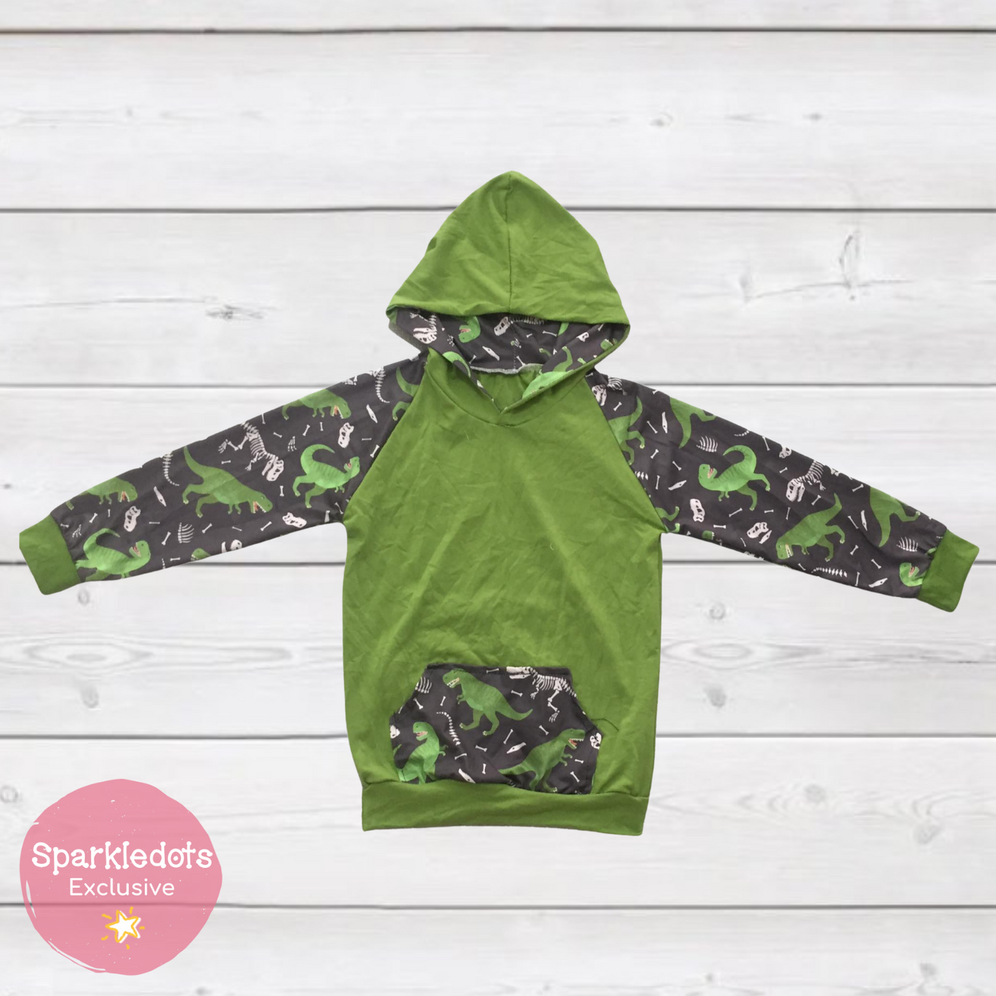 Green Dinosaurs & Skeletons Hoodie (CC4909)-Sweatshirts-ComfyCute by Sparkledots-sparkledots