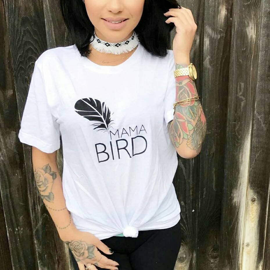 MAMA BIRD, White Boyfriend Tee, Mama Bird, Mama Bird Tee, Mama Bird T-shirt, Mama Bird Shirt, Mama Bird, Mama Bird Top