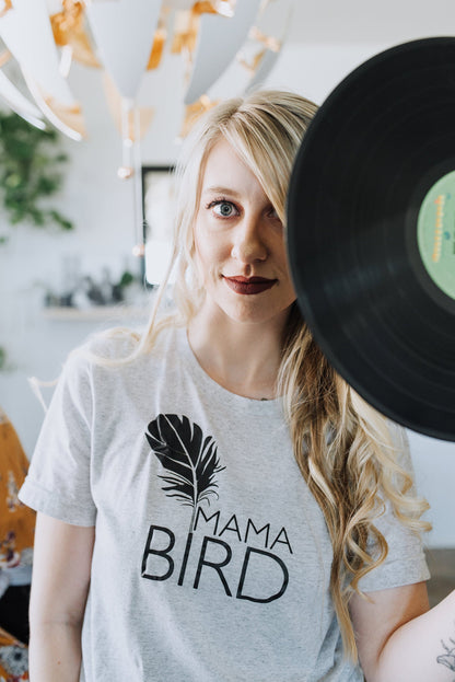 MAMA BIRD, White Boyfriend Tee, Mama Bird, Mama Bird Tee, Mama Bird T-shirt, Mama Bird Shirt, Mama Bird, Mama Bird Top