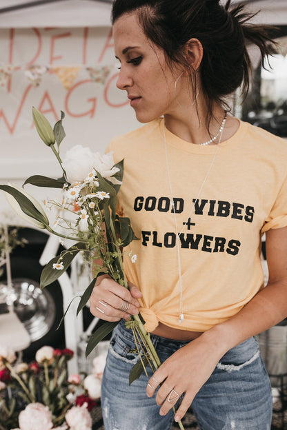 GOOD VIBES + FLOWERS, Good Vibes Tshirt, Good Vibes Tee, Flower Tshirt, Flower Tee, Floral Tshirt