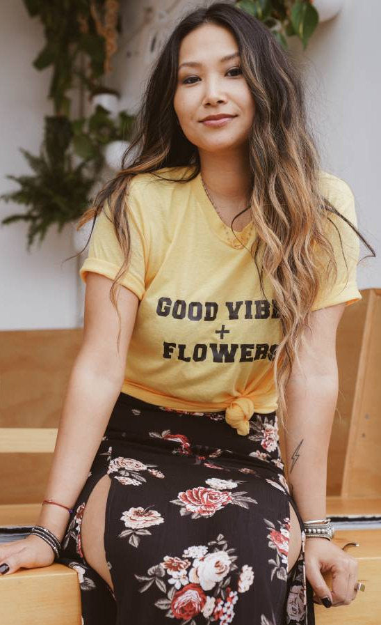 GOOD VIBES + FLOWERS, Good Vibes Tshirt, Good Vibes Tee, Flower Tshirt, Flower Tee, Floral Tshirt