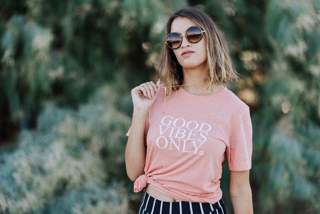 GOOD VIBES ONLY, Peach Tee, Good Vibes Only Tee, Good Vibes Shirt, Good Vibes Only Top, Good Vibes Tshirt, Good Vibes Tees, Good Vibes Only