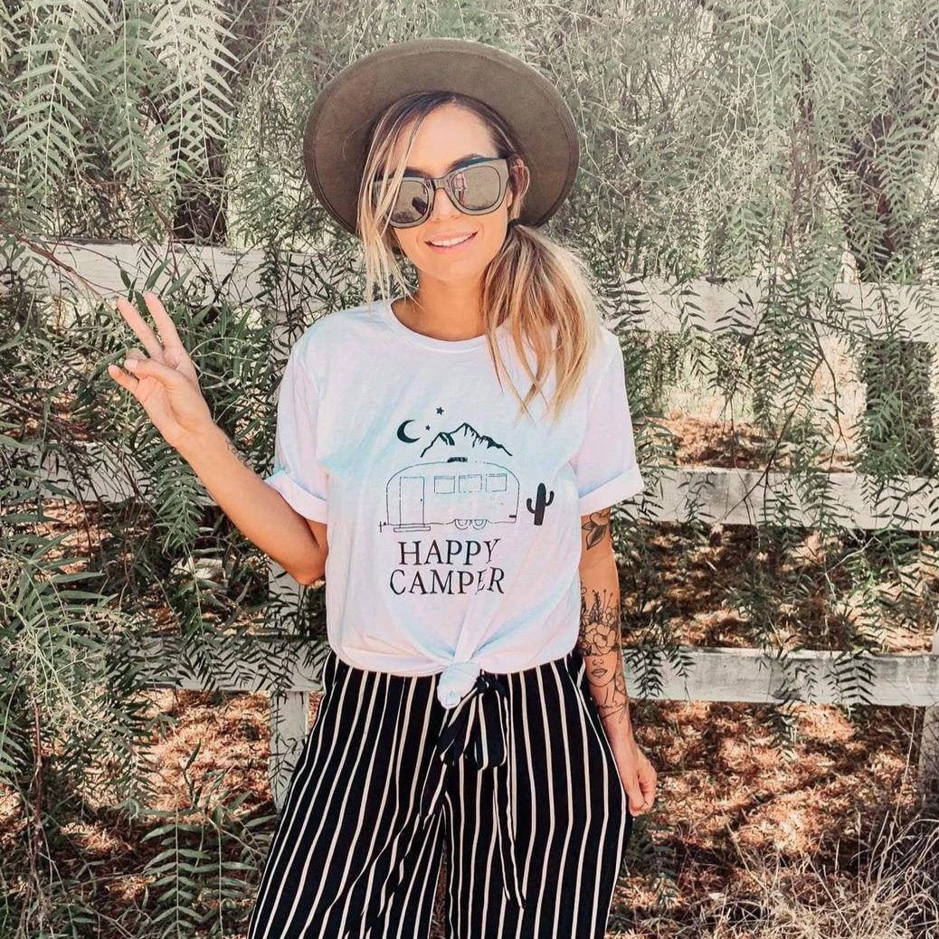 HAPPY CAMPER, Happy Camper Tshirt, Happy Camper Tank, Airstream Tshirt, Moon Tshirt, Happy Camper Shirt