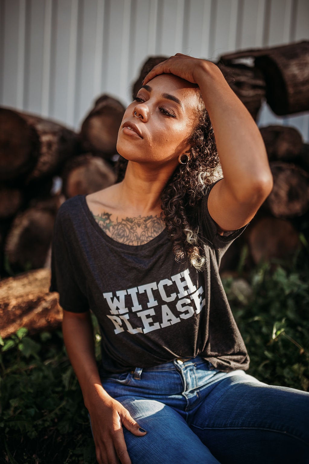 WITCH PLEASE, Gray Off Shoulder, Witch Please, Witch Please Tee, Witch Tees, Witchy Tshirts, Witch Please Shirts, Witch Tshirts