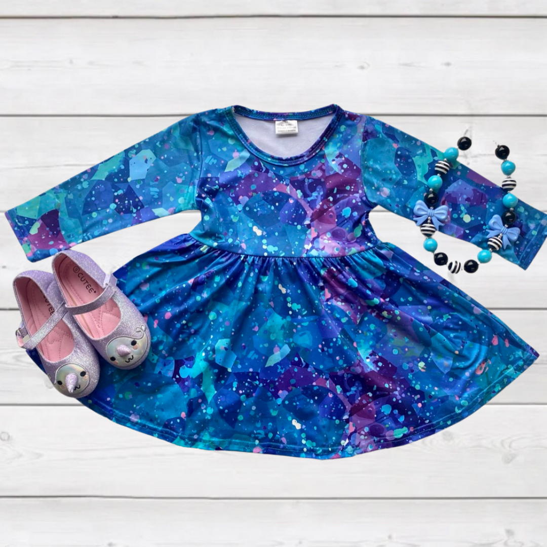 Jewel-Toned Splatter Twirly Dress (CC4903)-Dresses-ComfyCute by Sparkledots-sparkledots