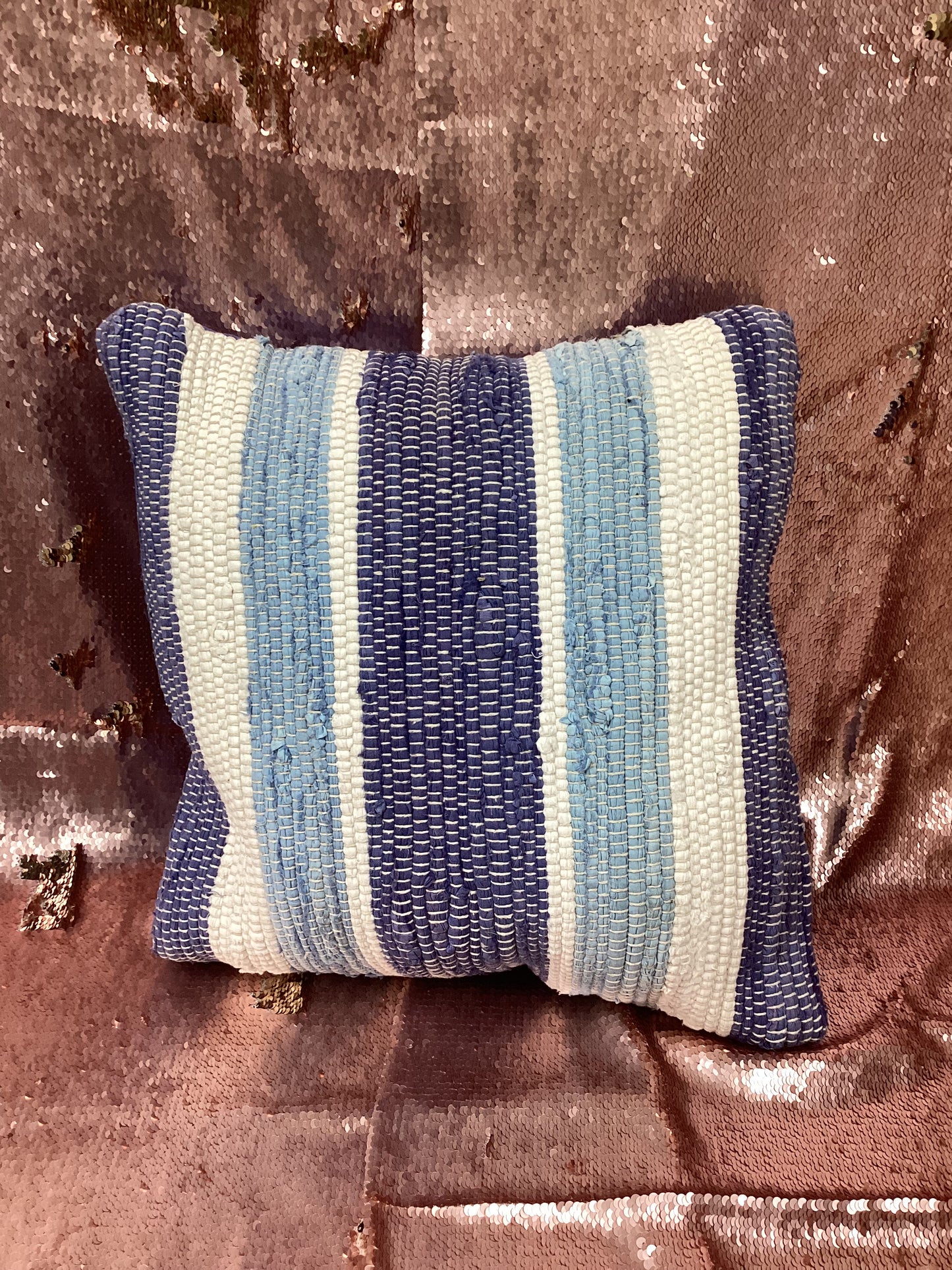 Wide Striped Navy, White, Turquoise Pillow