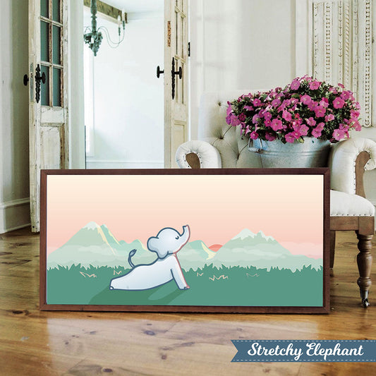 Stretchy Elephant Framed Art "Mountains & Yoga Upward Dog" - Little Lady Agency