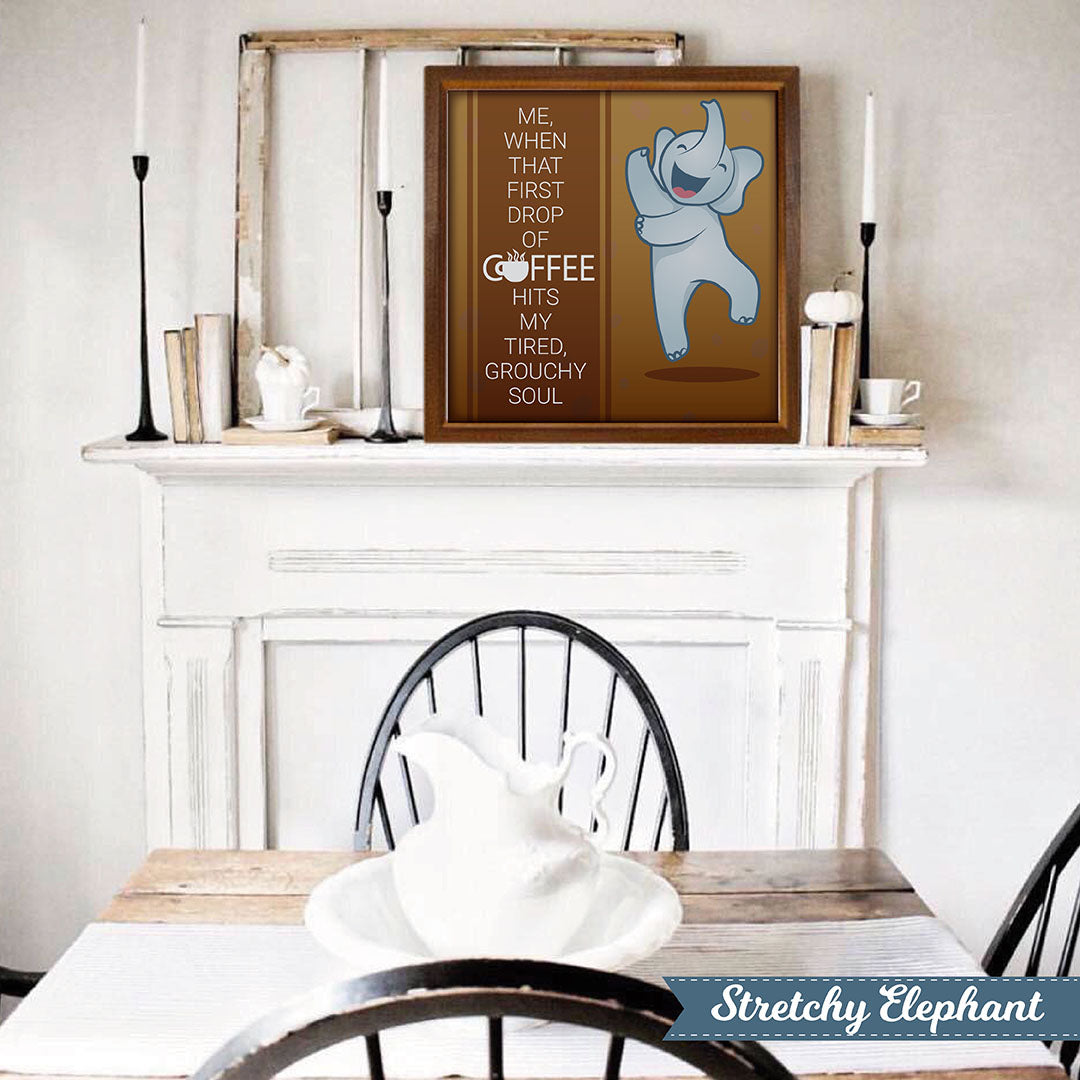 Stretchy Elephant Framed Art "Coffee Addict" - Little Lady Agency