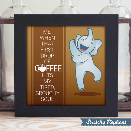 Stretchy Elephant Framed Art "Coffee Addict" - Little Lady Agency