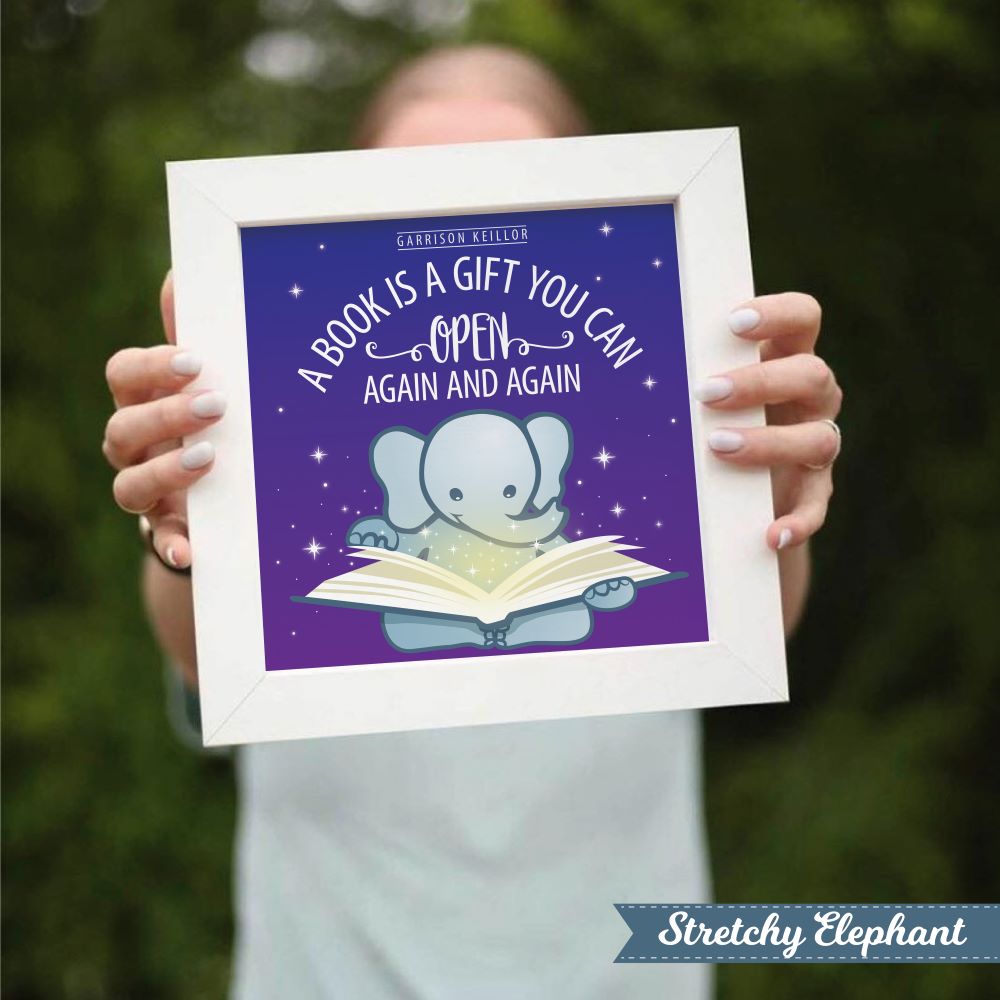 Stretchy Elephant Framed Art "A Book Is A Gift" - Little Lady Agency