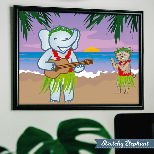Stretchy Elephant Framed Art "Stretchy Luau" - Little Lady Agency