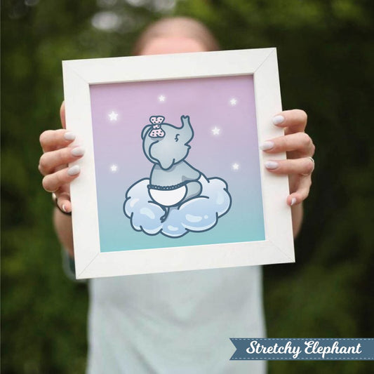Stretchy Elephant Framed Art "Baby Stretchy On Cloud" - Little Lady Agency