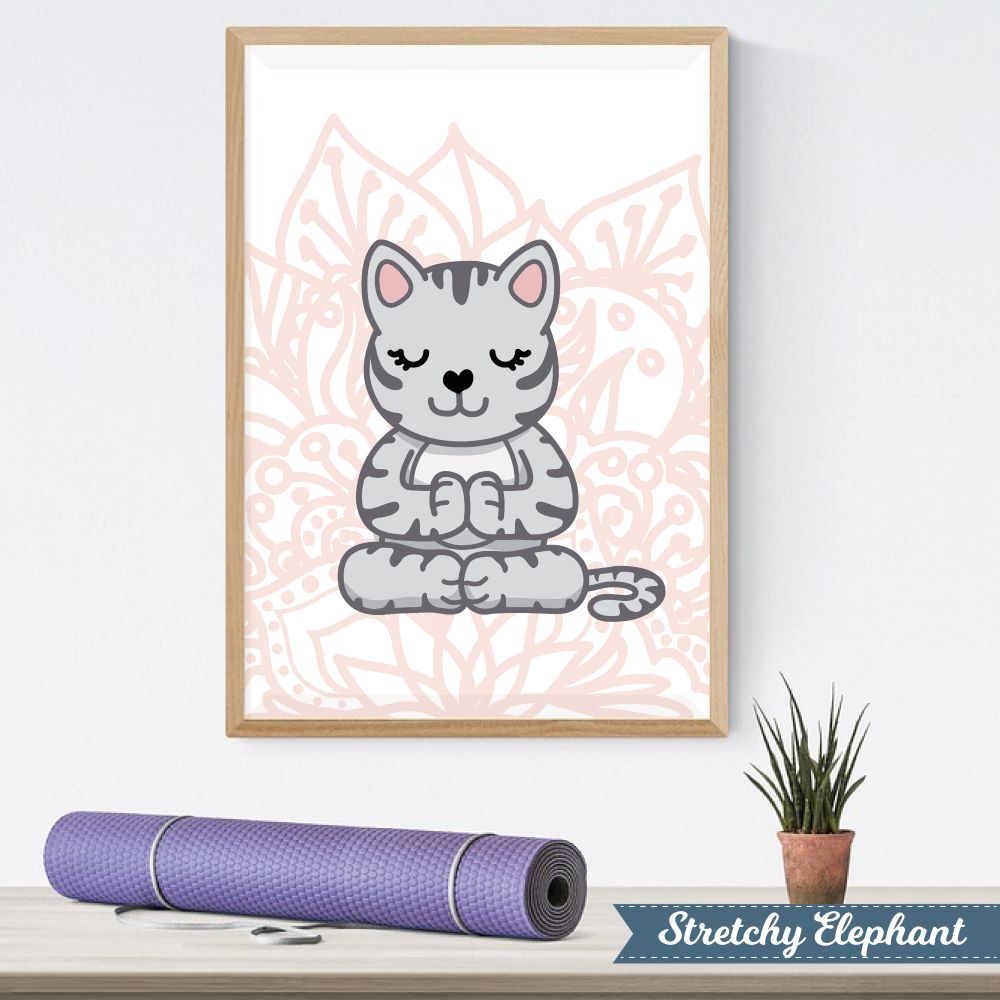 Stretchy Elephant Framed Art "Meditating Kitty" - Little Lady Agency