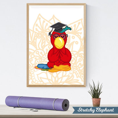 Stretchy Elephant Framed Art "Meditating Parrot" - Little Lady Agency