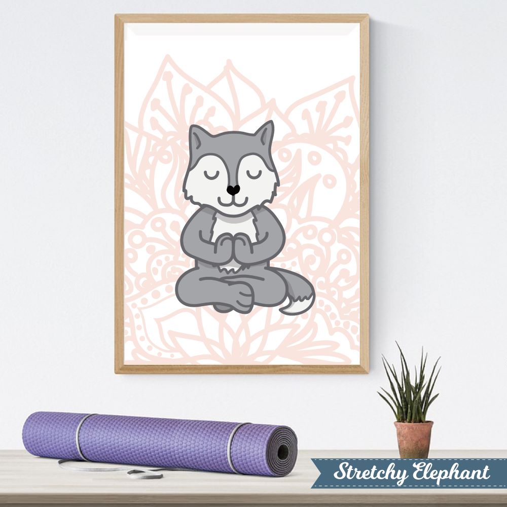 Stretchy Elephant Framed Art "Meditating Wolf" - Little Lady Agency