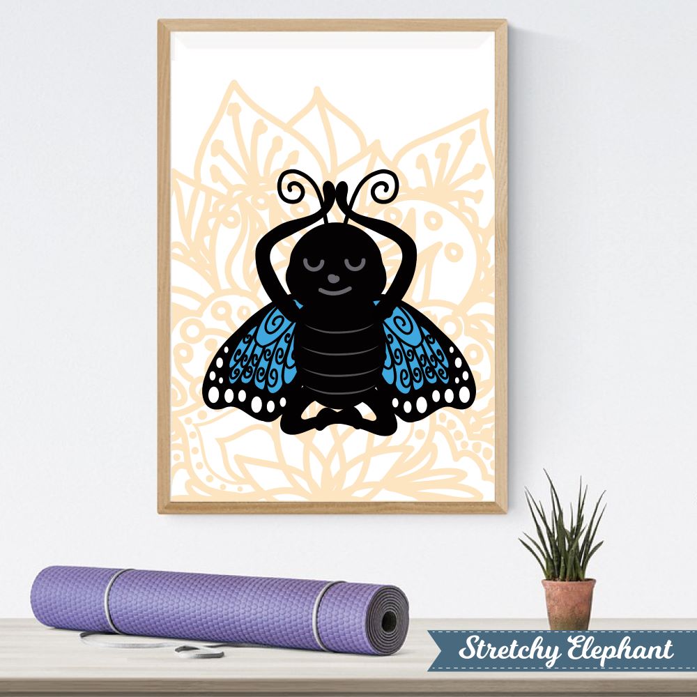 Stretchy Elephant Framed Art "Meditating Butterfly" - Little Lady Agency