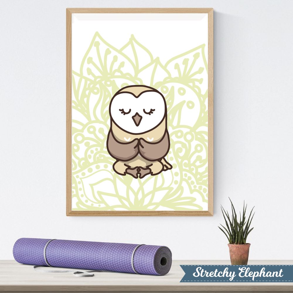 Stretchy Elephant Framed Art "Meditating Owl" - Little Lady Agency