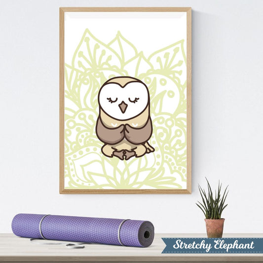 Stretchy Elephant Framed Art "Meditating Owl" - Little Lady Agency