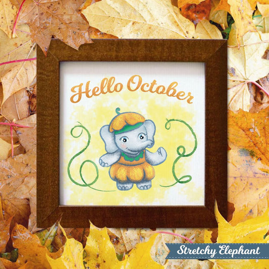 Stretchy Elephant Framed Art "Welcome October" - Little Lady Agency