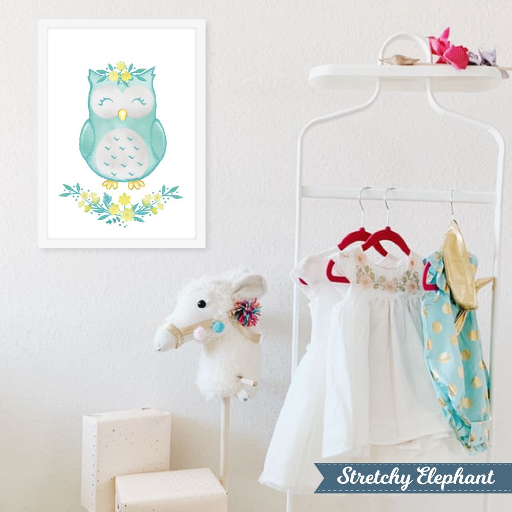 Stretchy Elephant Framed Art "Owl With Flowers" - Little Lady Agency