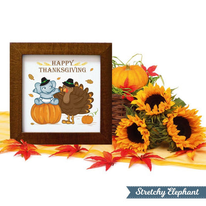 Stretchy Elephant Framed Art "Baby Stretchy Happy Thanksgiving" - Little Lady Agency