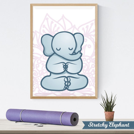 Stretchy Elephant Framed Art "Meditating Stretchy Elephant" - Little Lady Agency