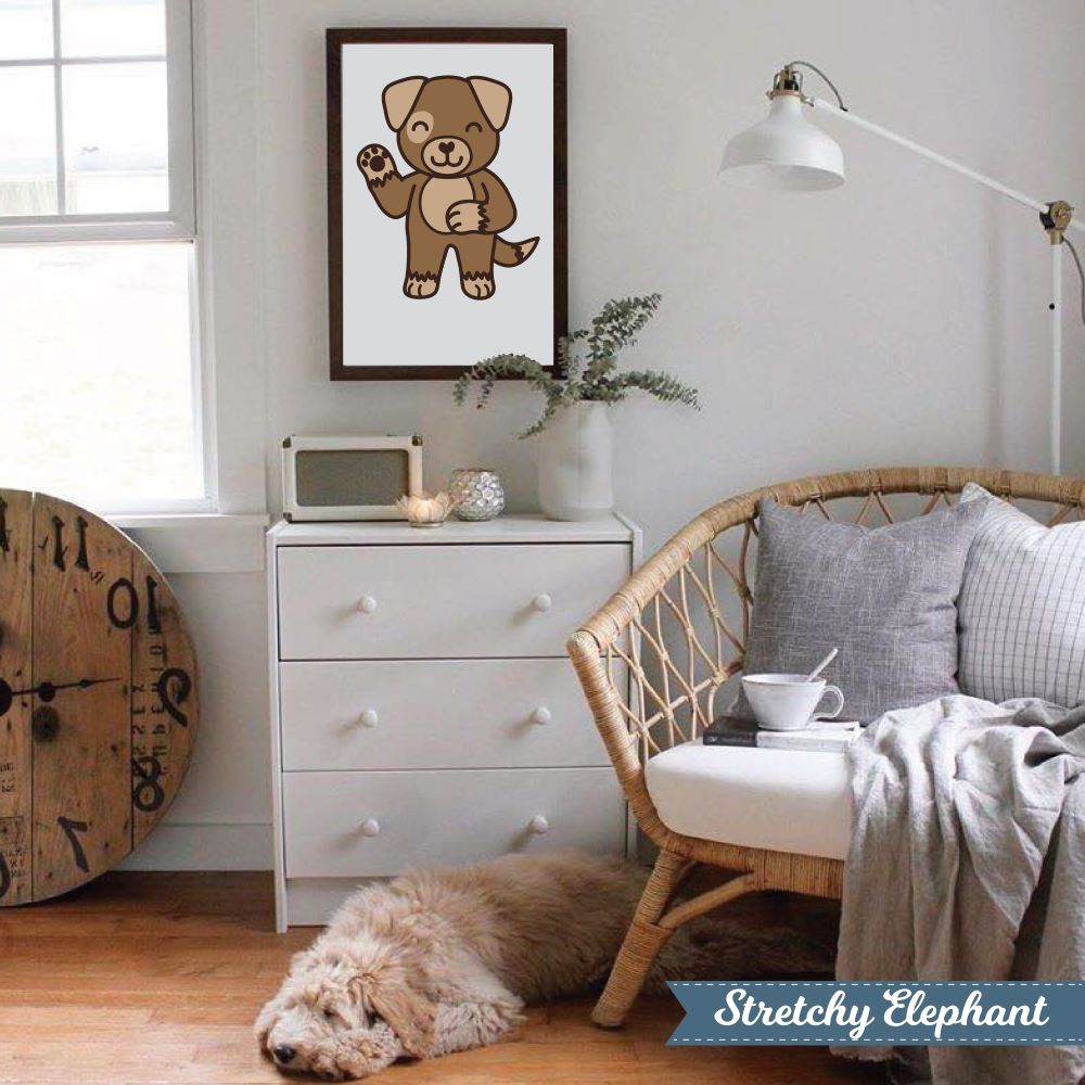 Stretchy Elephant Framed Art "Waving Puppy" - Little Lady Agency