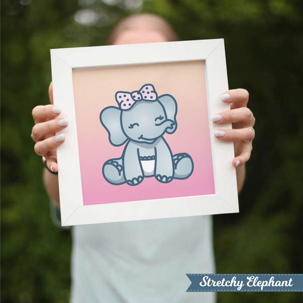 Stretchy Elephant Framed Art "Baby Stretchy Elephant" - Little Lady Agency