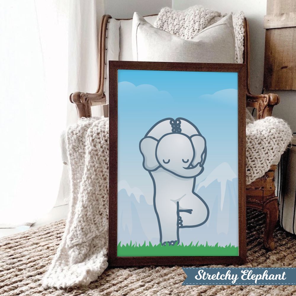 Stretchy Elephant Framed Art "Stretchy Tree Pose" - Little Lady Agency